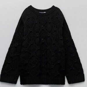 Zara Knit Pompom Cape Sweater Sz S